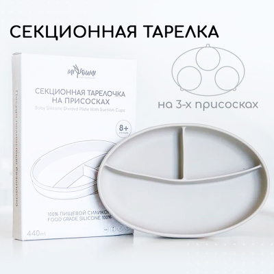 Силиконовая секционная тарелка Miyoumi TS0001/214 светло серый 1